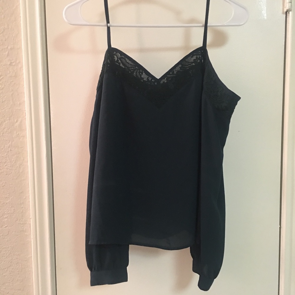 Off shoulder semi-sheer forest green blouse